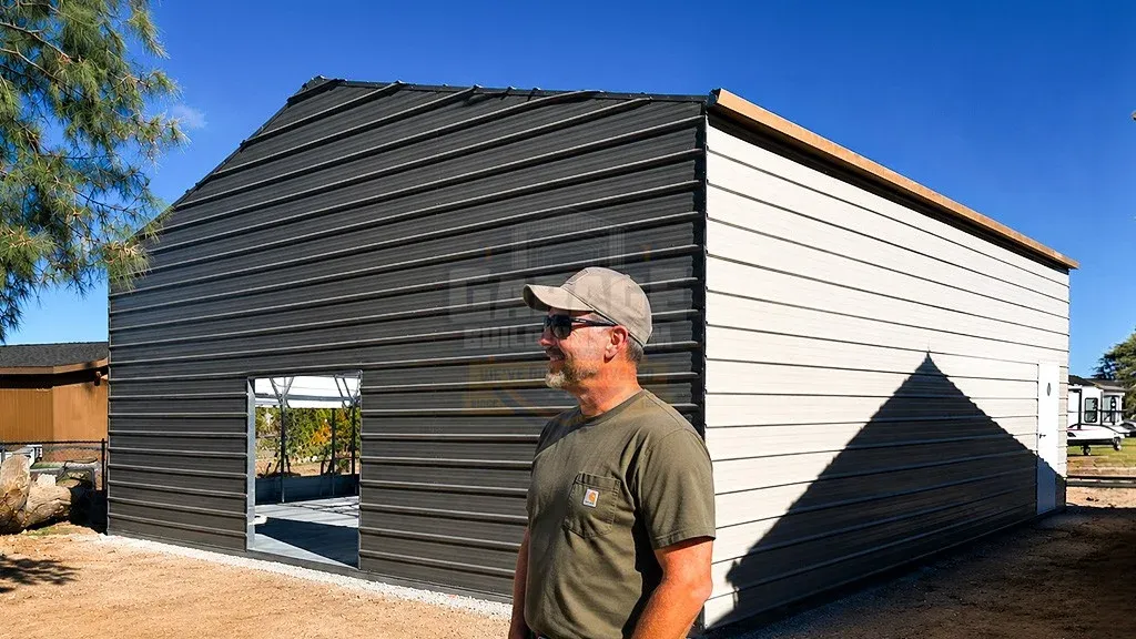 30×35×11 Triple Wide Metal Garage Installed in Newberry Springs, CA
