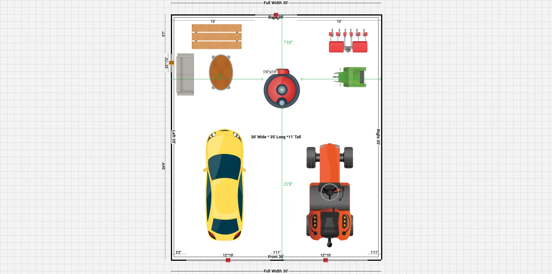 30x35x11 Triple Wide Garages 2d Floor Planner