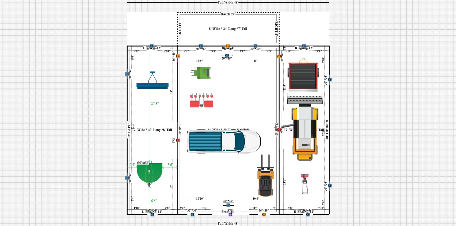 24x40x16 Raised Center Barns | 2d Floor Planner