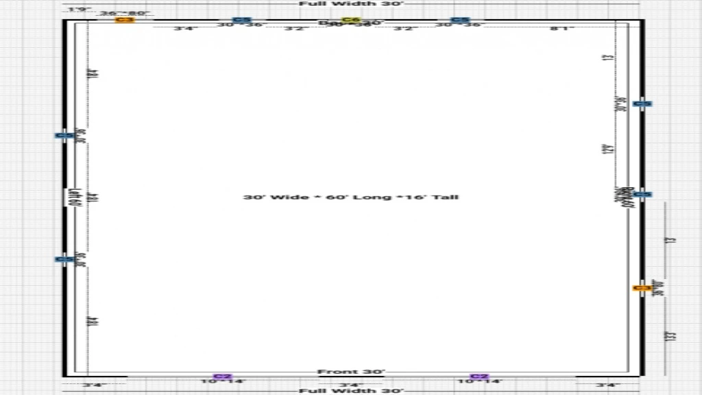 Architectural floor plan with dimensions for a 30' x 60' structure